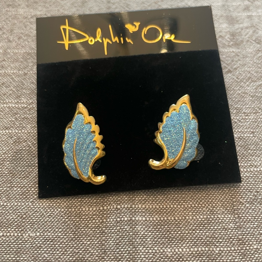 Gold and Blue Leaf Earrings